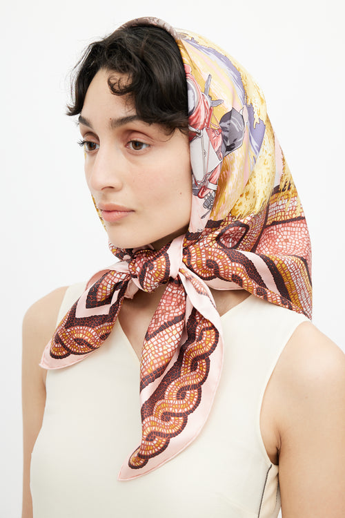 Hermès Pink & Multi Sous Le Cedre 90 Print Scarf