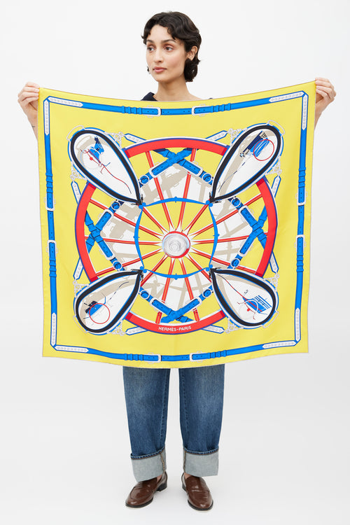 Hermès Yellow & Blue En Roue Libre Scarf