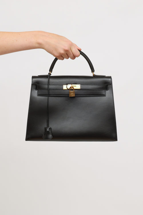 Hermès Vintage 1988 Noir Box Calf Leather Kelly Sellier 32 Bag