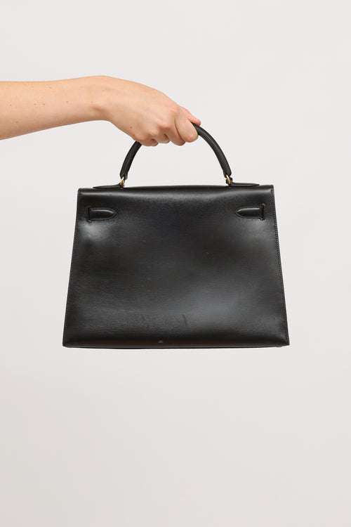 Hermès Vintage 1988 Noir Box Calf Leather Kelly Sellier 32 Bag