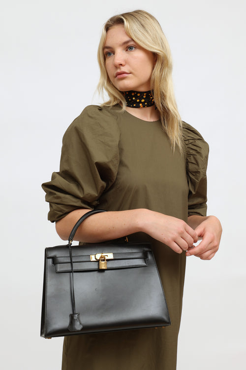 Hermès Vintage 1988 Noir Box Calf Leather Kelly Sellier 32 Bag