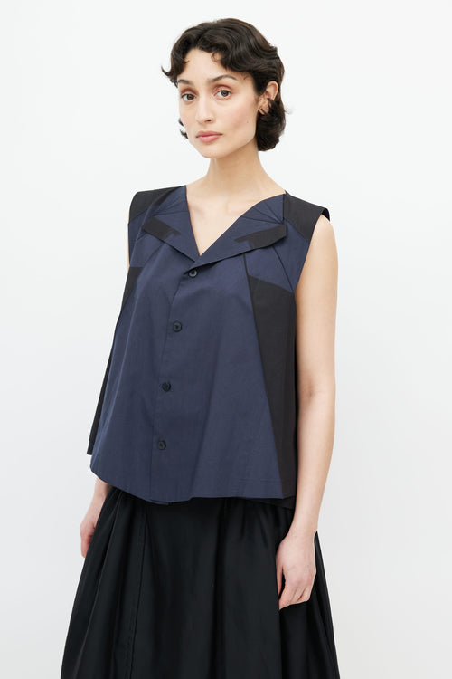 Issey Miyake Navy & Black Pleated Geometric Top