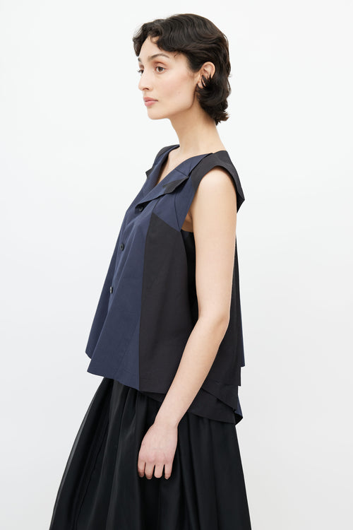 Issey Miyake Navy & Black Pleated Geometric Top