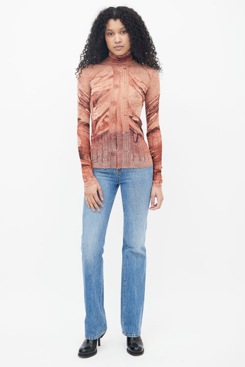 Jean Paul Gaultier Brown Sweater Trompe L'oeil Print Mesh Top