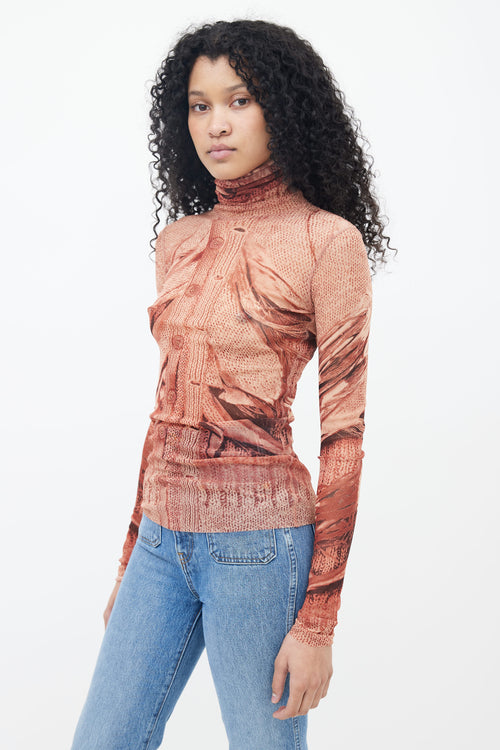 Jean Paul Gaultier Brown Sweater Trompe L'oeil Print Mesh Top