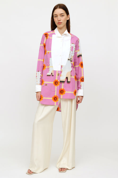 Loewe Pink & Orange Floral Buttoned Shirt Dress