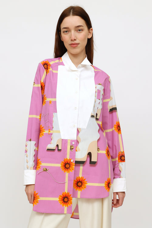 Loewe Pink & Orange Floral Buttoned Shirt Dress