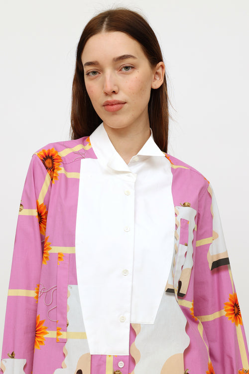 Loewe Pink & Orange Floral Buttoned Shirt Dress