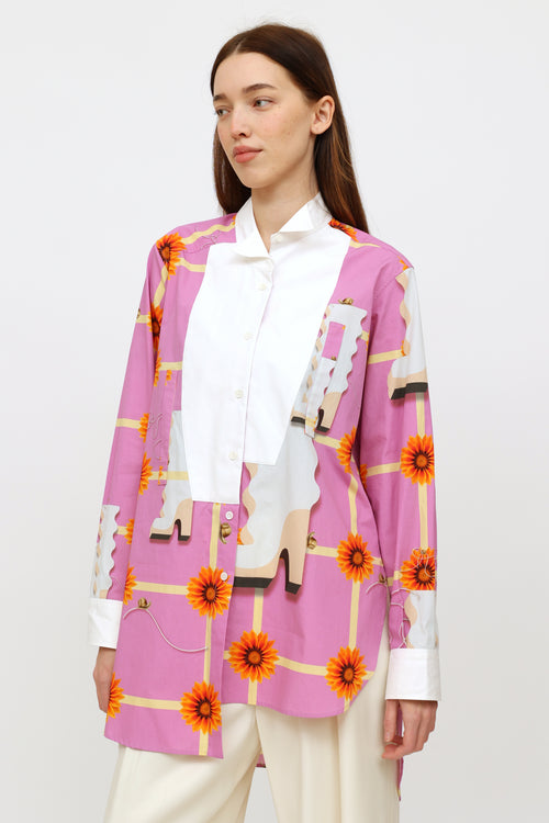 Loewe Pink & Orange Floral Buttoned Shirt Dress