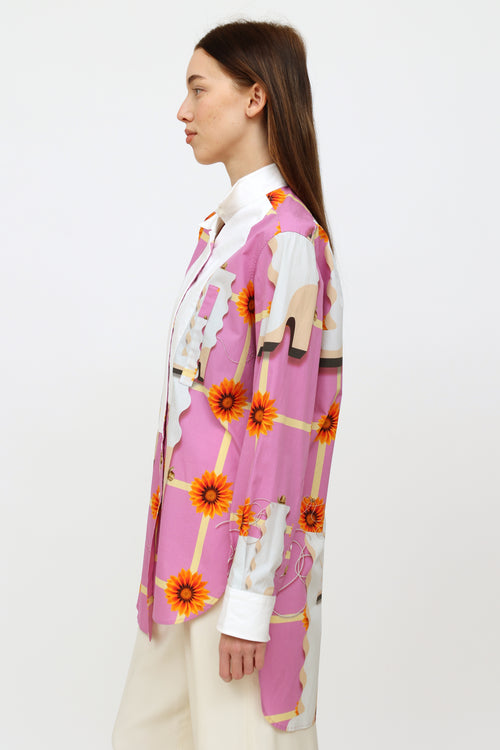 Loewe Pink & Orange Floral Buttoned Shirt Dress