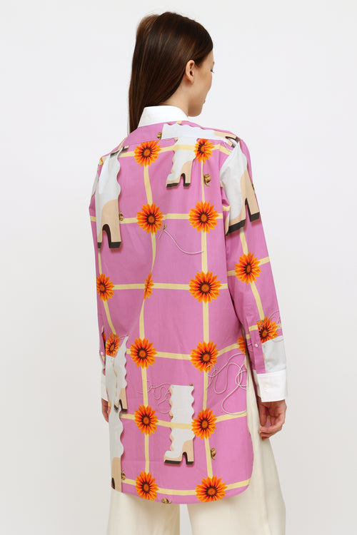 Loewe Pink & Orange Floral Buttoned Shirt Dress