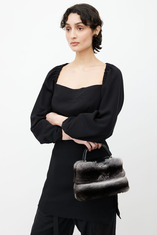 Louis Vuitton Black Leather & Grey Fur Capucines Mini Shoulder Bag