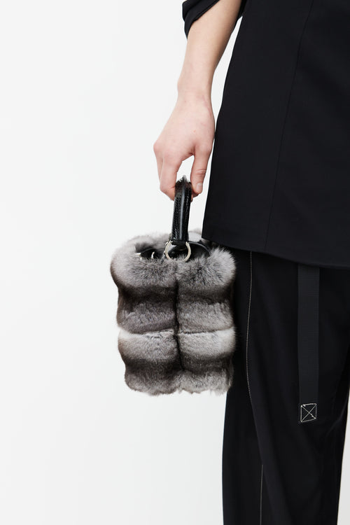 Louis Vuitton Black Leather & Grey Fur Capucines Mini Shoulder Bag