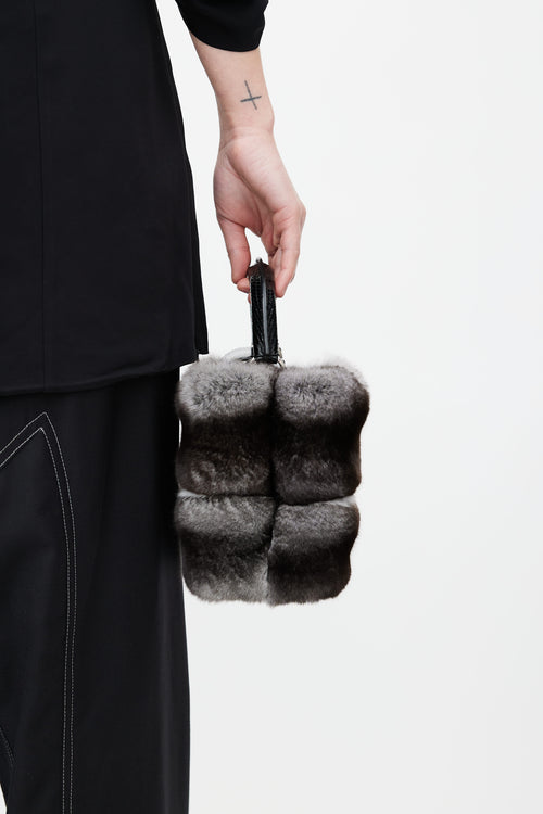 Louis Vuitton Black Leather & Grey Fur Capucines Mini Shoulder Bag