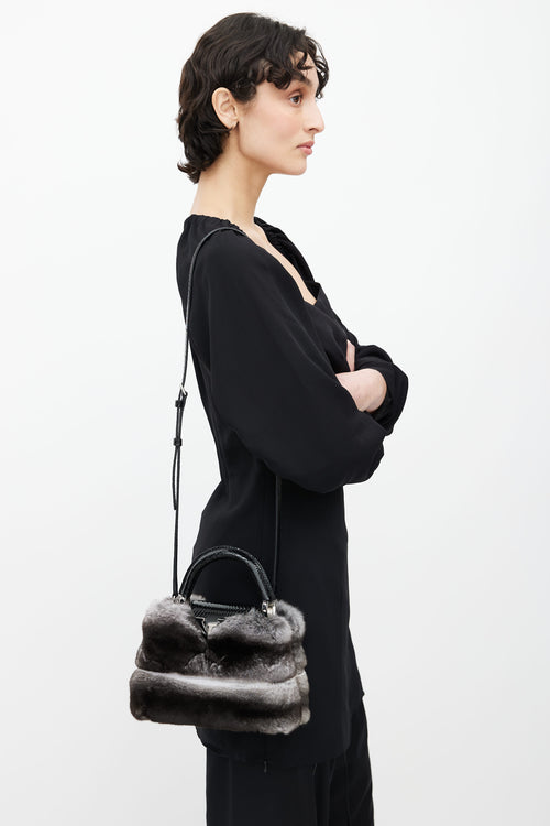Louis Vuitton Black Leather & Grey Fur Capucines Mini Shoulder Bag