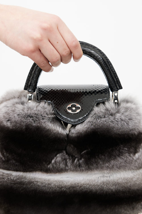 Louis Vuitton Black Leather & Grey Fur Capucines Mini Shoulder Bag