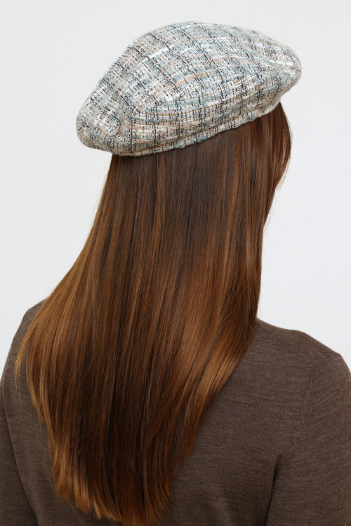 Maison Michel Blue & White Tweed Beret