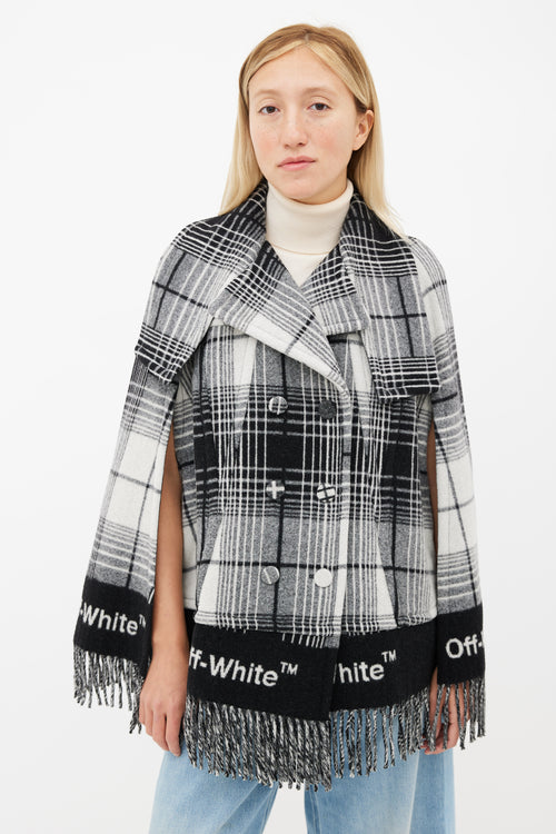 Off-White Grey & White Plaid Fringe Cape