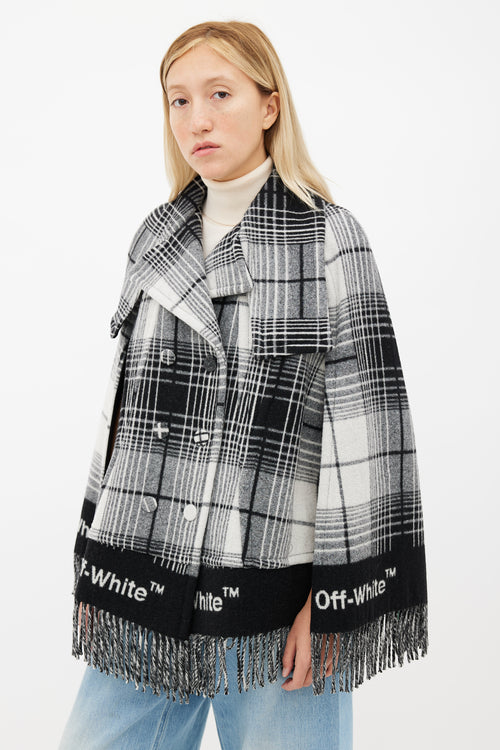 Off-White Grey & White Plaid Fringe Cape