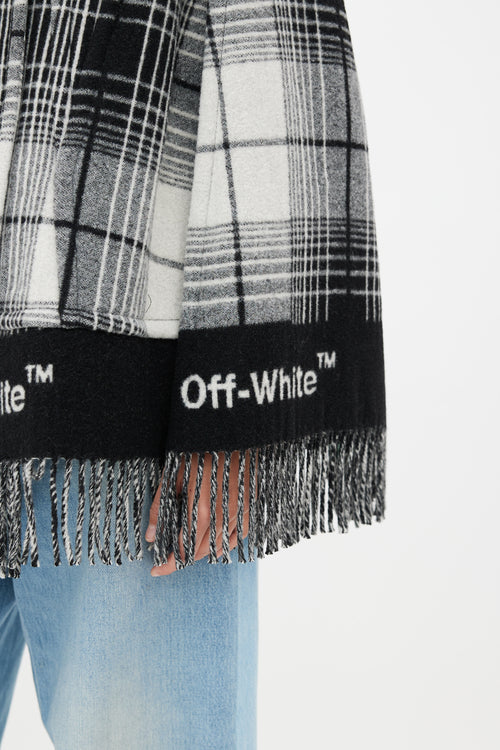 Off-White Grey & White Plaid Fringe Cape
