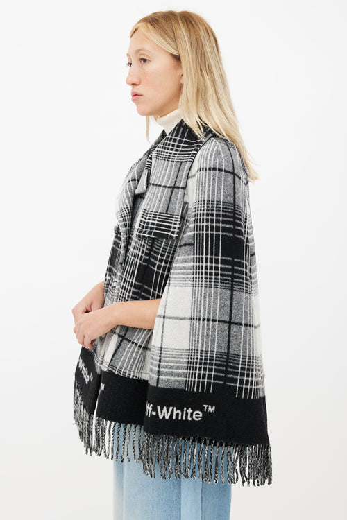 Off-White Grey & White Plaid Fringe Cape