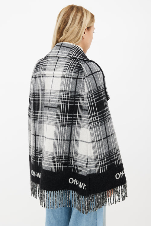 Off-White Grey & White Plaid Fringe Cape