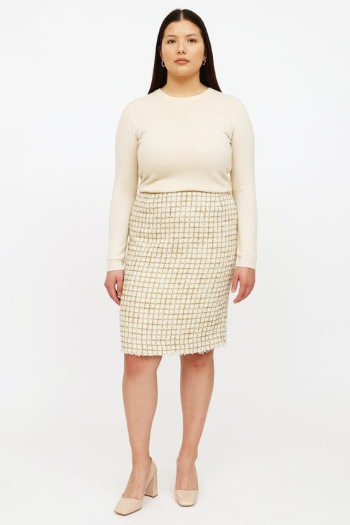 Oscar de la Renta White & Gold Tweed Skirt