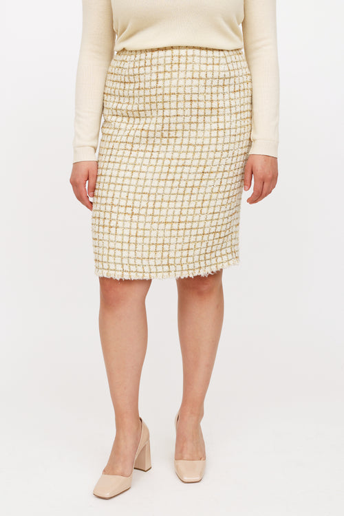 Oscar de la Renta White & Gold Tweed Skirt