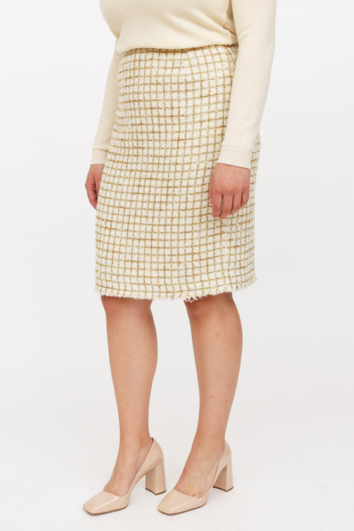 Oscar de la Renta White & Gold Tweed Skirt
