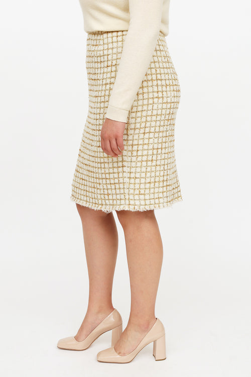Oscar de la Renta White & Gold Tweed Skirt