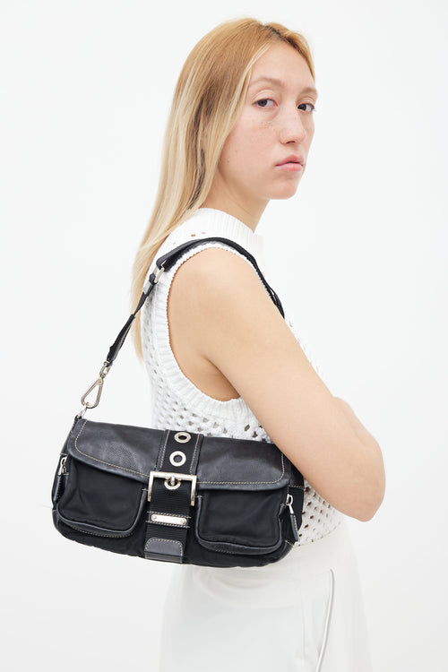 Prada Black Leather & Nylon  Shoulder Bag