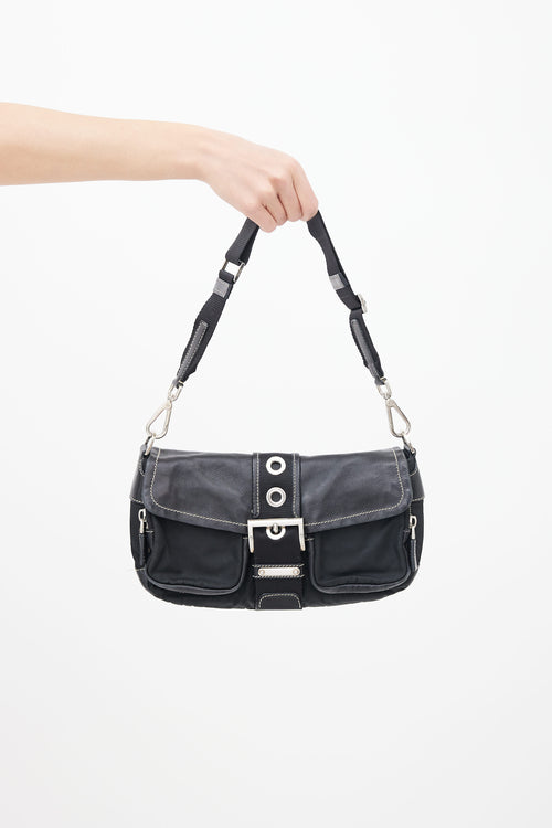 Prada Black Leather & Nylon  Shoulder Bag