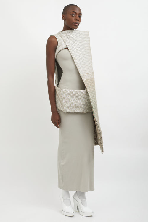 Rick Owens SS18 Grey & White Sequin Asymmetrical Tunic Top