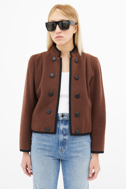 Saint Laurent 80s Brown Wool & Black Trim Blazer