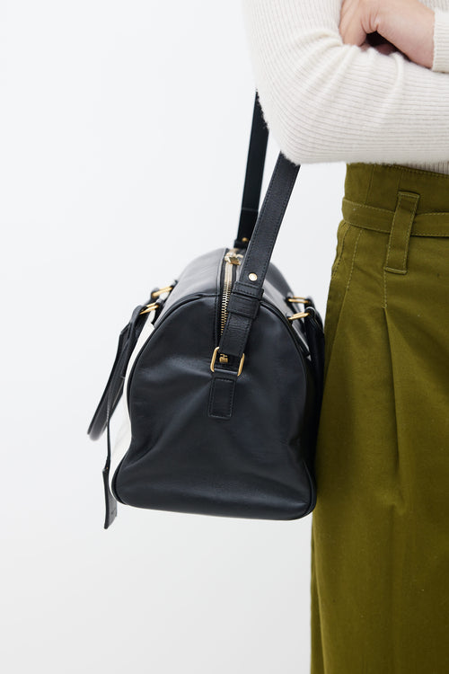 Saint Laurent Black & White Leather Speedy 30 Bag