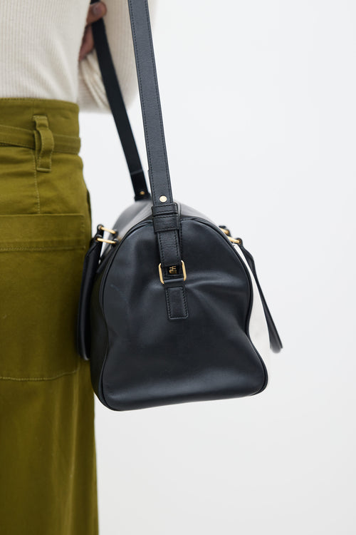 Saint Laurent Black & White Leather Speedy 30 Bag