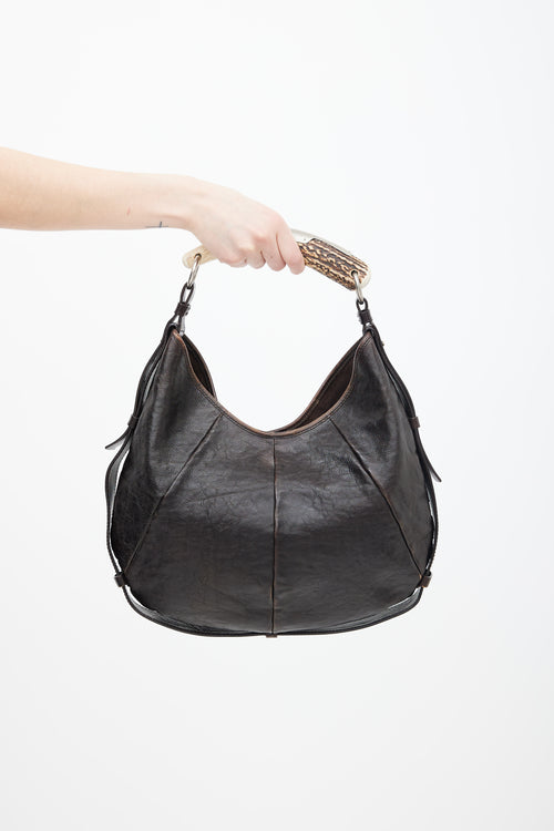 Saint Laurent Dark Brown Mombasa Horn Tote Bag