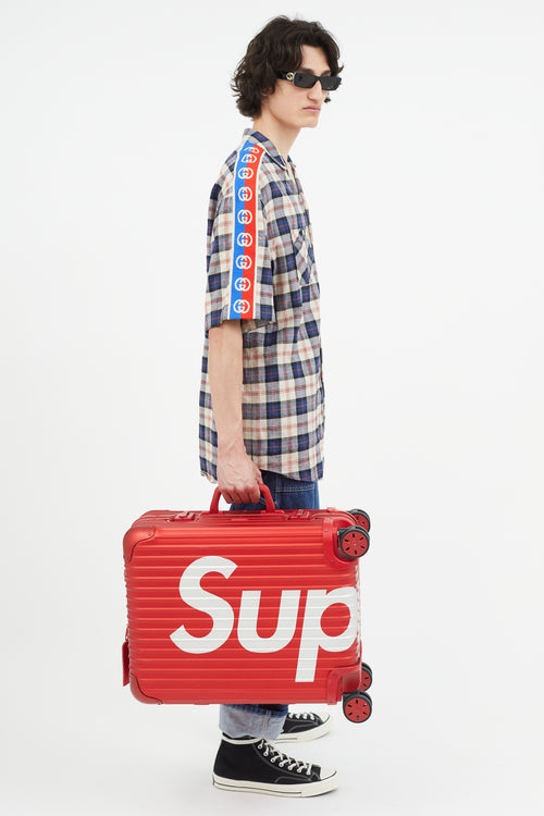 Rimowa x Supreme 45L Red & White Logo Hard Case Topas Luggage