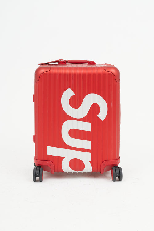 Rimowa x Supreme 45L Red & White Logo Hard Case Topas Luggage