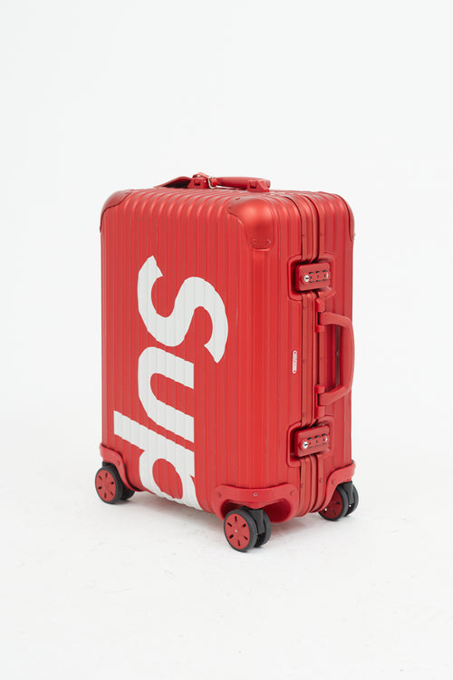 Rimowa x Supreme 45L Red & White Logo Hard Case Topas Luggage