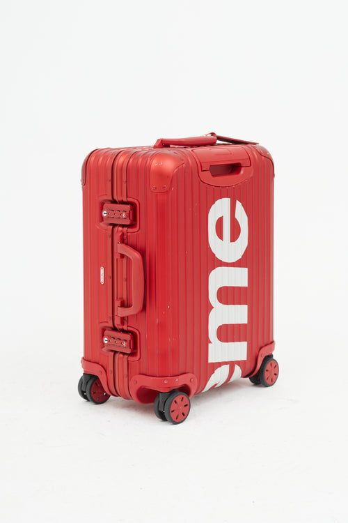 Rimowa x Supreme 45L Red & White Logo Hard Case Topas Luggage