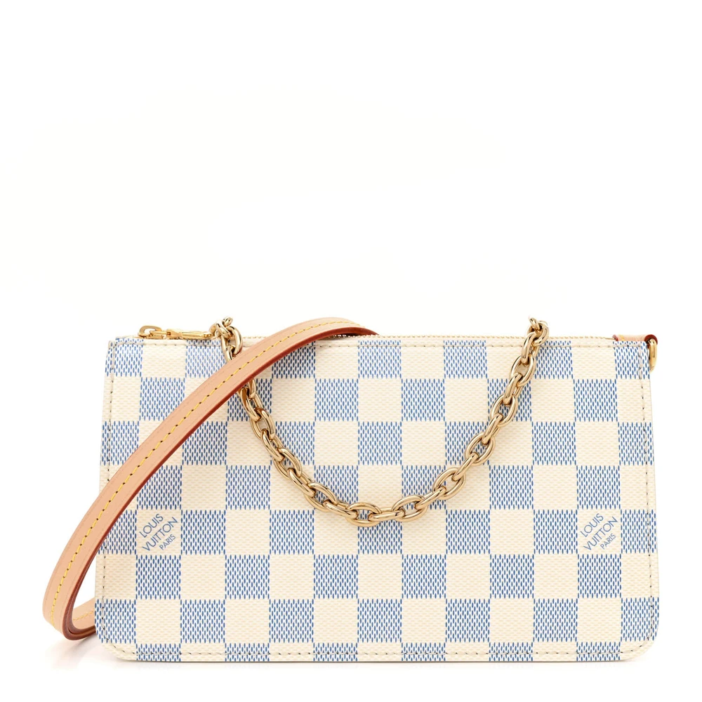 Louis Vuitton Blue Damier Canvas Embossed Vernis Leather Lexington Pouch Celeste PM Gold Hardware Front