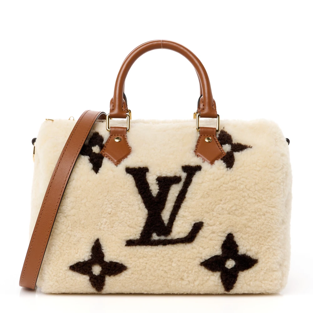 Louis Vuitton Speedy Bandoulière 25 Cream_Brown Monogram Canvas Shearling Gold Hardware Front
