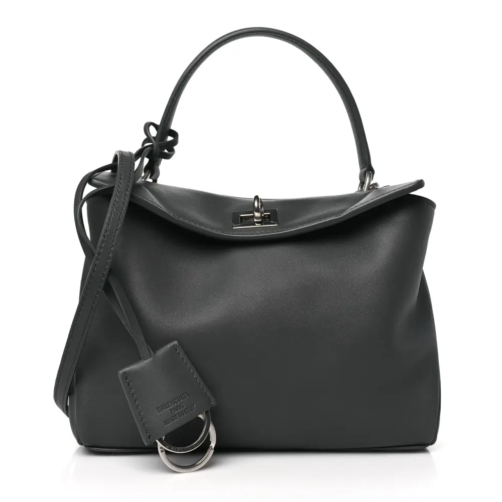 Lushentic Grade Replica Mini Rodeo Top Handle Handbag Grey Natural Smooth Calfskin Leather Silver Hardware
