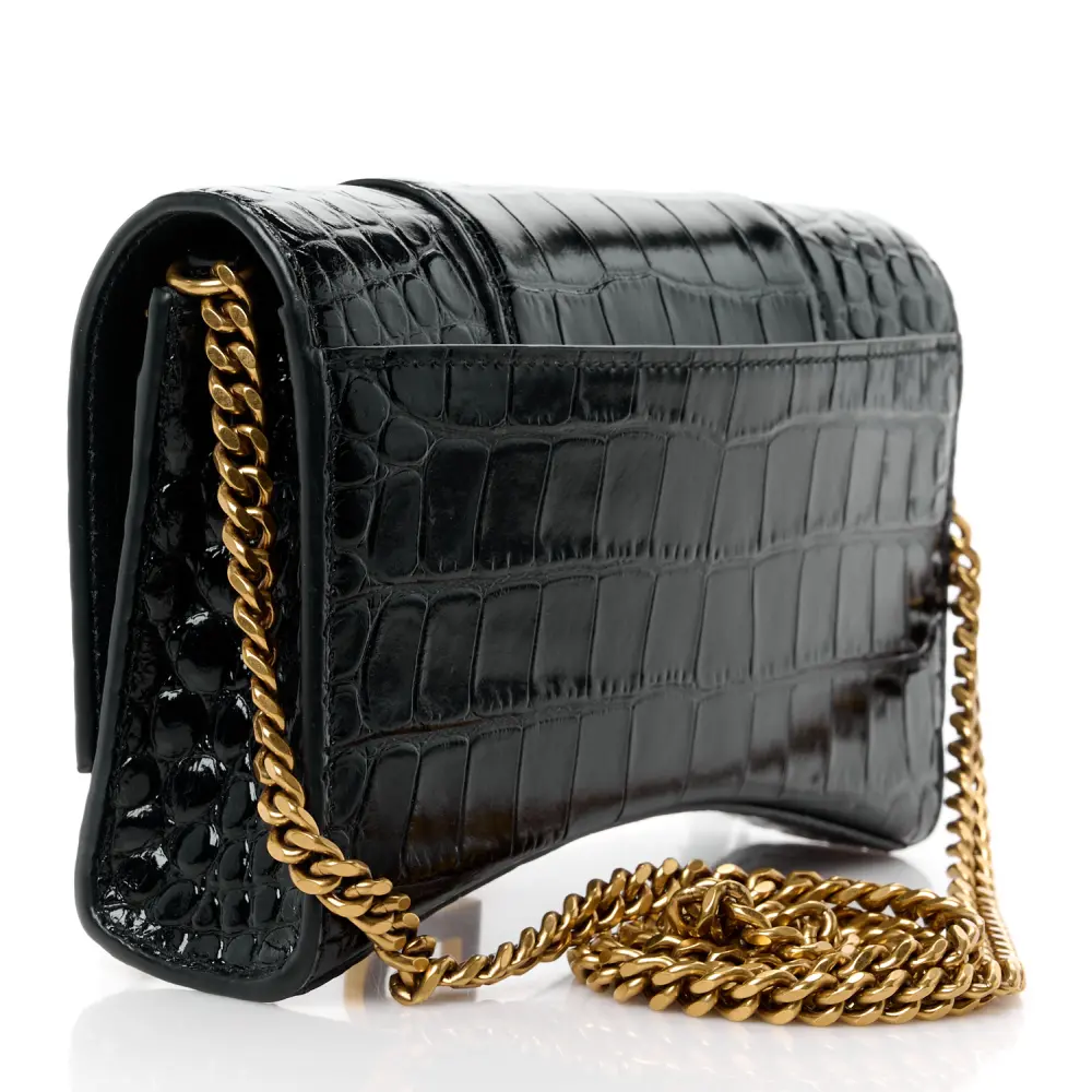Lushentic Replica Handbags XS Hourglass Chain Bag Black Crocodile Design - Image 3