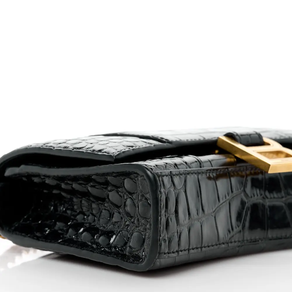 Lushentic Replica Handbags XS Hourglass Chain Bag Black Crocodile Design - Image 4