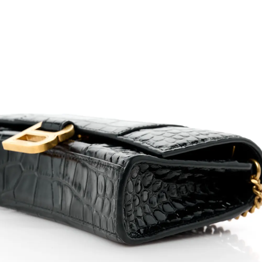 Lushentic Replica Handbags XS Hourglass Chain Bag Black Crocodile Design - Image 5
