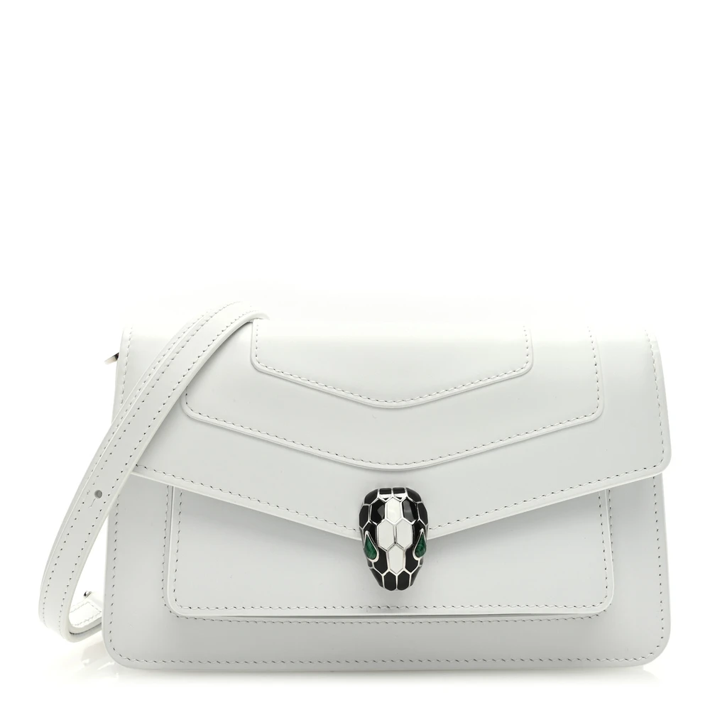 Lushentic Bvlgari Medium Serpenti Forever East West Shoulder Bag Opal Grey Calfskin Leather Silver Hardware Front