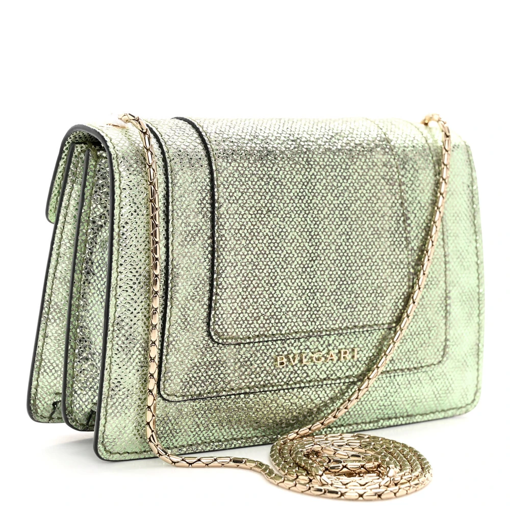Lushentic Mini Serpenti Forever Bag in Metallic Mint Karung Leather - Image 3