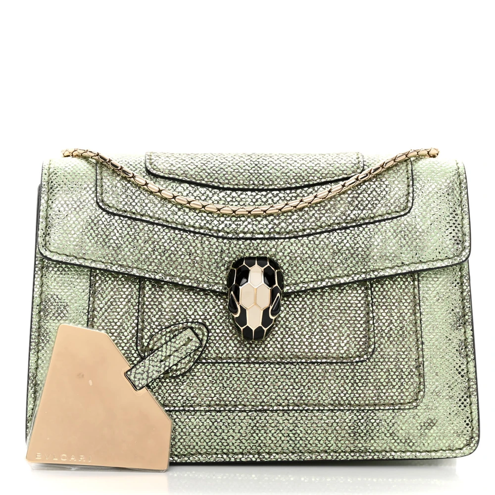 Lushentic Bvlgari Mini Serpenti Forever Crossbody Bag Metallic Mint Karung Leather Gold Hardware Front